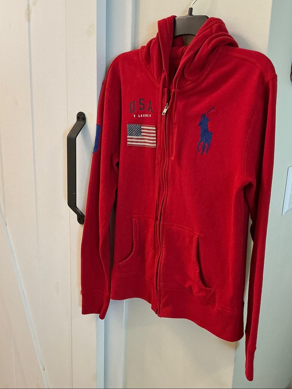 Polo by Ralph Lauren Red USA Flag Zip Hoodie with Blue Pony